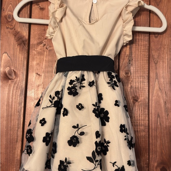Cream and Black Floral Kids Dress - Picture 2 of 4